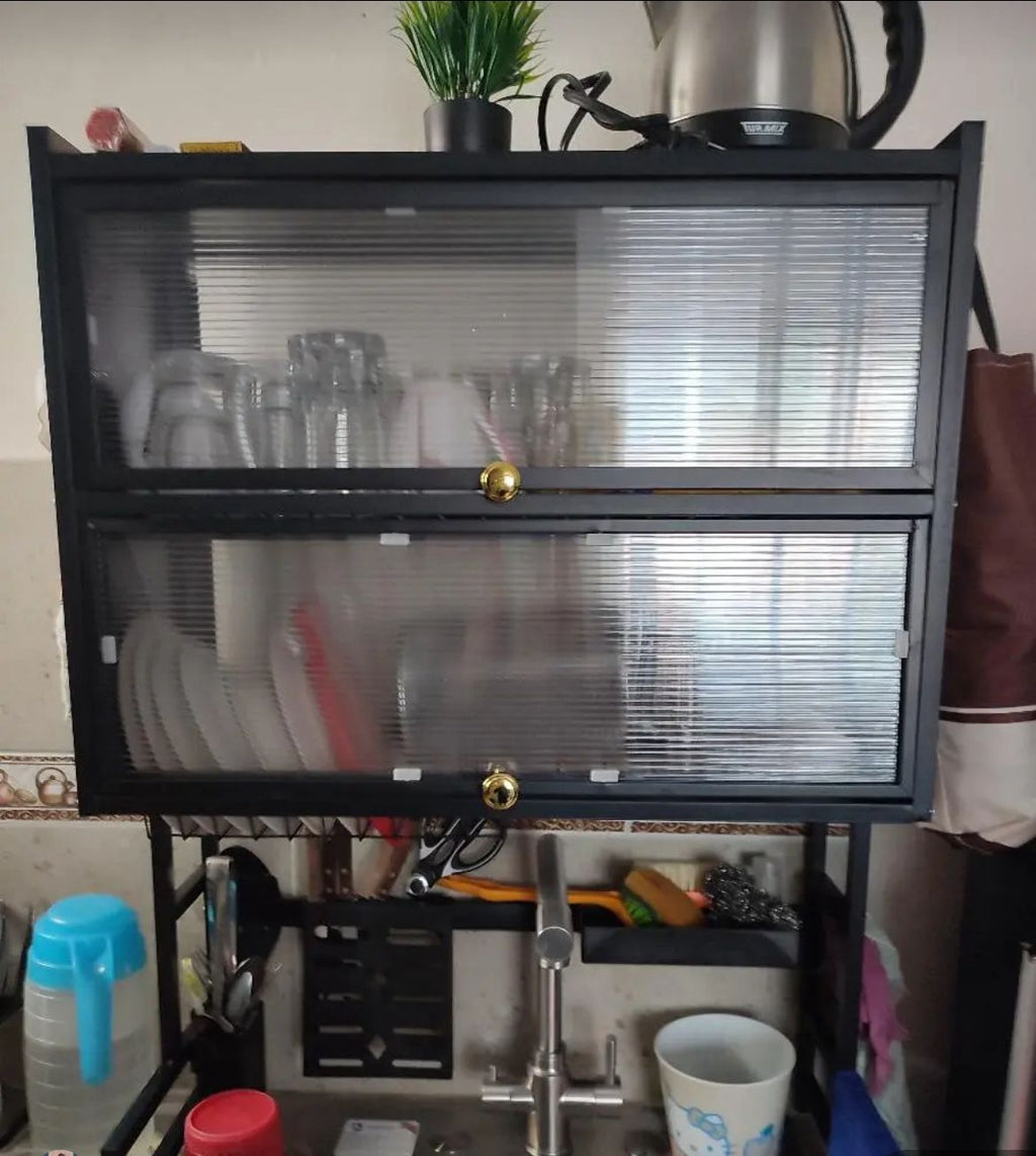 Escurridor de Platos de 2 Niveles con Tapa Abatible